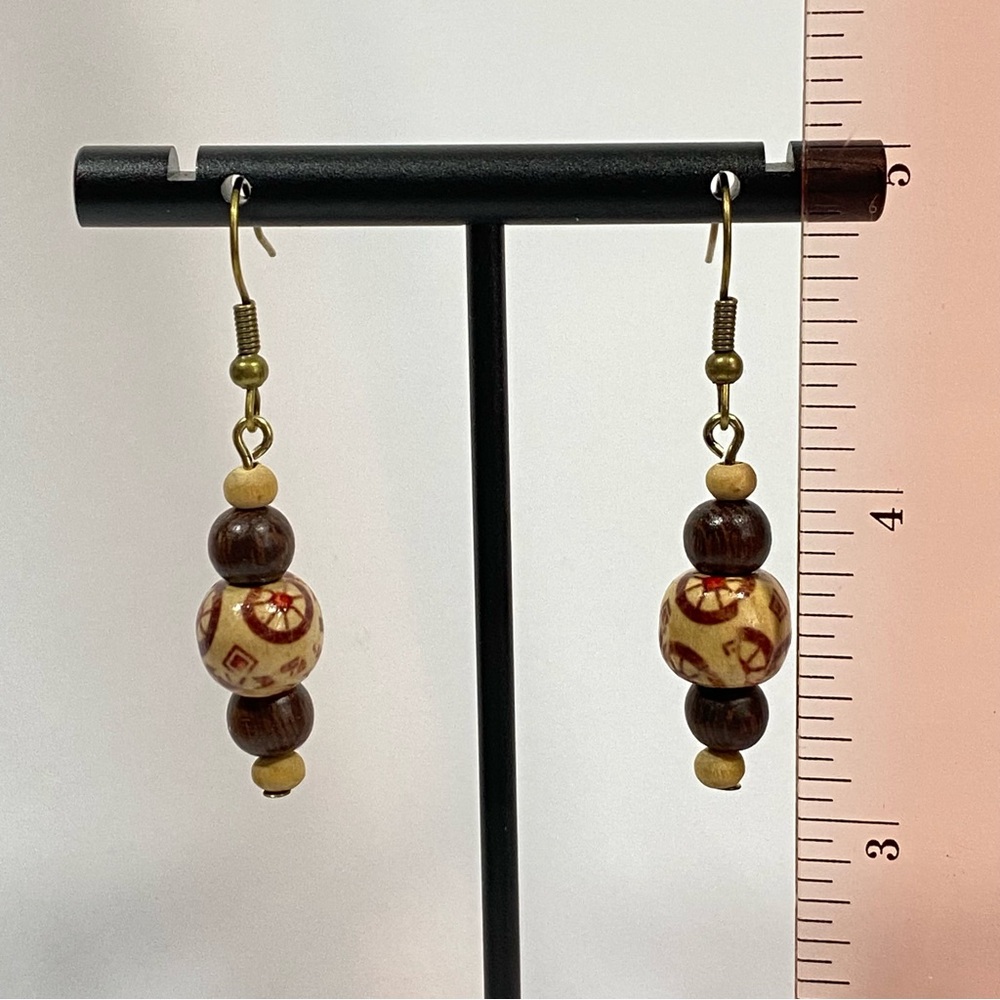 ‘Carriage House’ Wood Bead Earrings - Picture 3 of 3